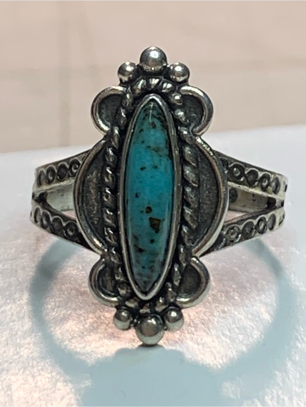 Sterling Silver Turquoise Marquise Ring - Blue Turquoise